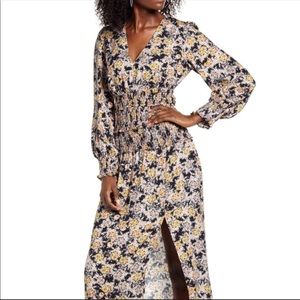 NWT AFRM Floral V Neck Midi Dress Long Sleeves Med